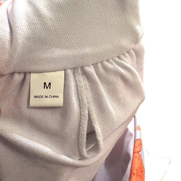 Bikini Top Light Blue White Orange Floral Birds Ruffle M - Picture 8 of 8